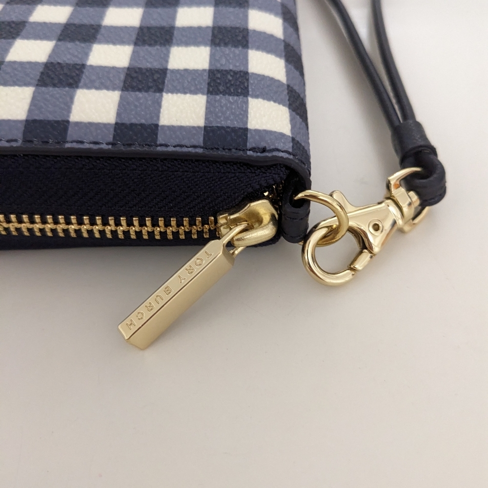 Tory Burch Navy and White Gingham Wristlet Wallet - Picture 6 of 14